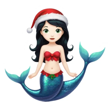 black haired mermaid with christmass hat sticker