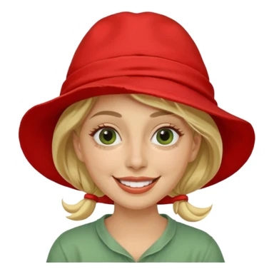 messy green clay mask and red tourist hat blond braided woman big eyes smiling and clay mask on face sticker