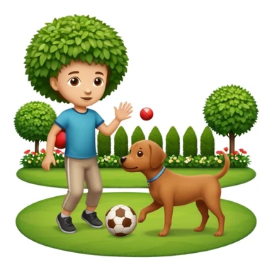 kid and dog playing with ball, garden background sticker