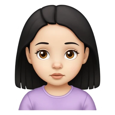 Uma bebê menina de pele clara e olhos castanhos, cabelo preto, nariz fino sticker