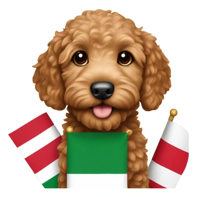 Red golden doodle puppy with an Italian flag  sticker