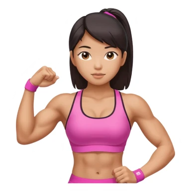 Athletic Asian girl show biceps wearing pink sticker