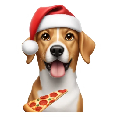 Dog with Santa hat on eating pizza sticker