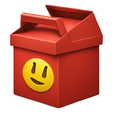a red box with a yellow m on it and yellow handles on the top  sticker