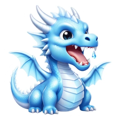 Cinematic Cute Yawning Beautiful Ice Dragon Portrait Emoji, Head tilted slightly with a dramatic, wide-open yawn, revealing a softly crystalline body with subtly drooping, frost-laden scales in cool blues and silvery hues, each detail rendered with natural icy finesse; high shine, relaxed yet elegant, styled with a dash of enchanted winter charm, soft glowing outline, capturing the essence of a sleepy yet graceful ice drake ready to stretch out and melt into a serene, frozen slumber! sticker