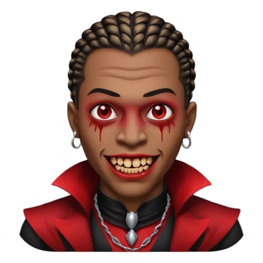 A black guy with cornrows and vampire teeth bleeding out sticker