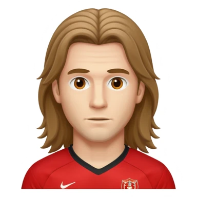 long haired man soccer player with red jersey sticker