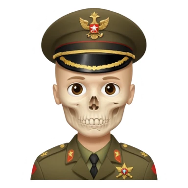 generate a realistic Russian soldier, but with a bare skull instead of a head sticker