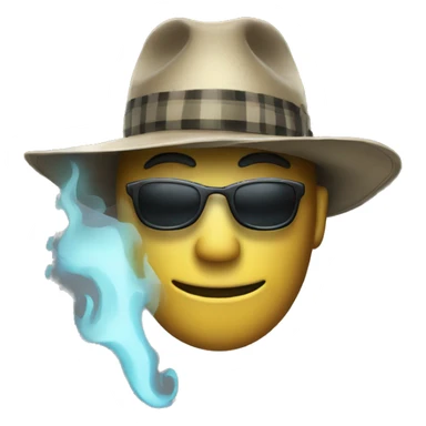A man in a tactical Panama hat, a plaid shirt, and a ghost mask sticker