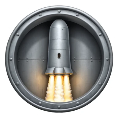 grey missile silo hatch open, and the top two thirds of a white nuclear missile launching out of the silo is shown sticker