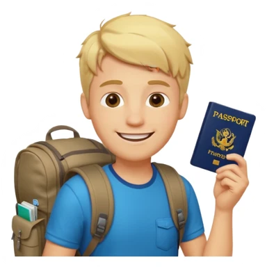 blonde haired Traveler character with passport, backpacker, male sticker
