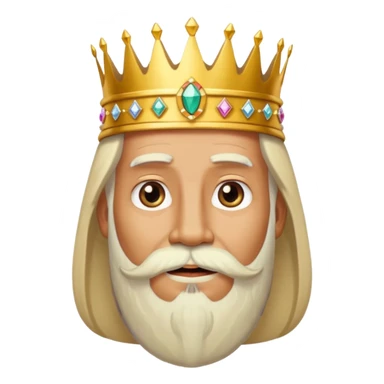 Create a cartoon-style emoji of Melchor, one of the Three Wise Men. Only show his face and crown. He has a kind, wise expression, a long white beard, and a golden crown with jewels. Make it colorful, simple, and suitable as an emoji. sticker
