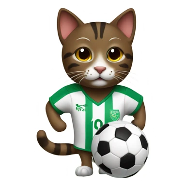 dark brown tabby cat playing soccer in a soccer jersey sticker