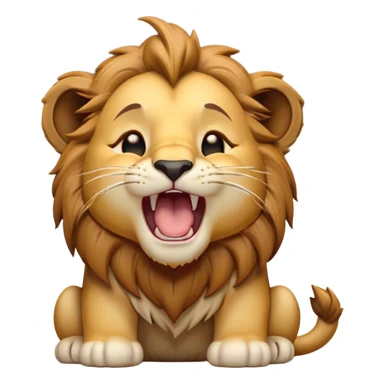 Cinematic Cute Yawning Lion Cub Portrait Emoji, Head tilted slightly with a dramatic, wide-open yawn, showcasing a soft, downy tawny Fur with a majestic mane, floppy ears slightly drooping, round amber eyes barely open in drowsy contentment, Simplified yet irresistibly adorable features, highly detailed, glowing with a soft, cozy glow, high shine, relaxed yet expressive, stylized with a touch of savannah whimsy, bright and endearing, soft glowing outline, capturing the essence of a sleepy yet affectionate Lion Cub, so drowsy it feels like it could stretch out of the screen and curl up for a nap! sticker