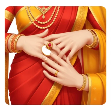 Two hands in a engagement..One hand of groom and one hand of bride. Bride hand - red/yellow saree. groom- light orange punjabi (oonly hands will be visible in the image). Groom's hand is holding a ring and bride's hand will be wearing the ring.*ONLY HANDS WILL BE VISIBLE IN THE IMAGE* sticker