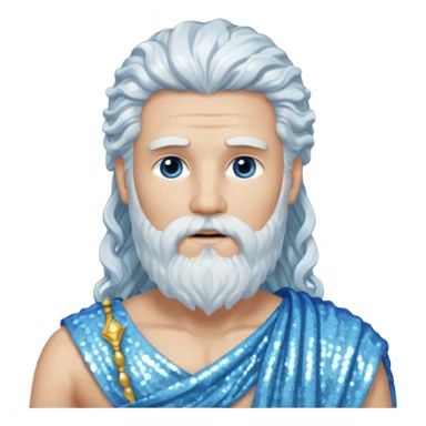 Aquilo, God of Winter Roman Deities with long white wavy hair and beard, ice blue sequin toga sticker