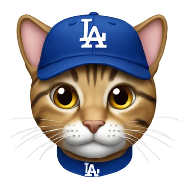 Tabby cat wearing Dodgers hat sticker