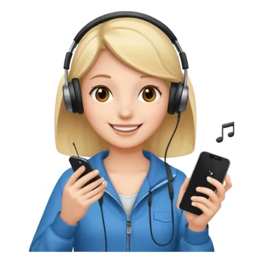 Girl listening to music with earphone and phone in hand sticker