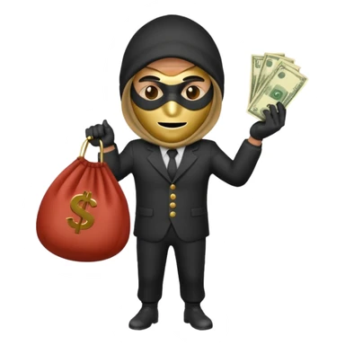 Robber emoji holding a 💰 wearing a mask that is made of robber suit without showing his hand the 💰 need to be in the left without is showing hands sticker