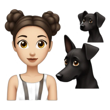 White women with long dark brown hair and long eyelashes dark brown eyes and thick dark brown eyebrows and black dog with a white stripe on the neck and ears raised up sticker