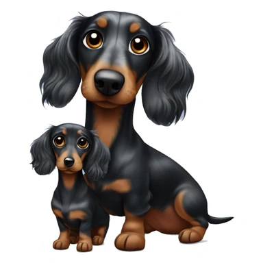 Long-haired black merle dachshund with small one  sticker