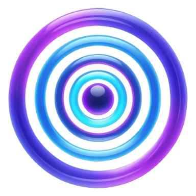Futuristic retry symbol for a game: glowing circular energy ring with a rotating neon core, vibrant blue and violet Virtuosa colors, smooth soft shapes like a friendly floating orb, dynamic swirl effect suggesting a restart. Playful, modern, high-tech. No text. Full background.
 sticker