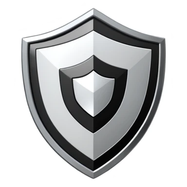 Metallic shield emoji, black and white reflective metal, simple geometric design, flat futuristic style
 sticker