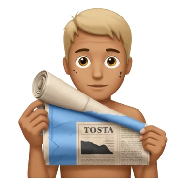 man holding rolled newspaper sticker