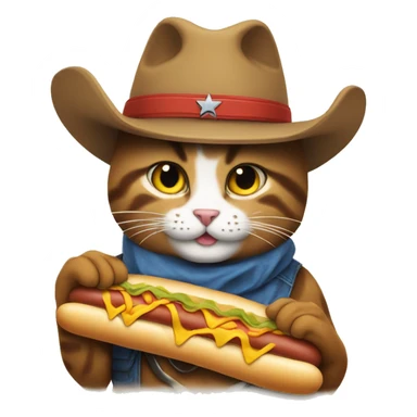 Cowboy cat eating a hot dog sticker