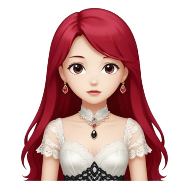 Beautiful shiny Gorgeous Anime Lady with long hair with a beautiful white silky lace dress and rubies and onyx gems  sticker