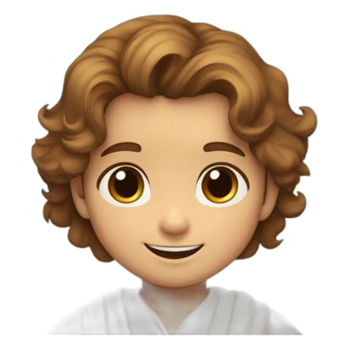 animated jesus child 3 year old boy honey colored eyes abundant wavy brown hair rosy cheeks white tunic tender and loving and happy sticker