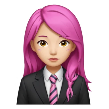 long black and a little pink haired asian woman with tie and blazer sticker