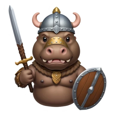 hippo with viking helmet and sword sticker