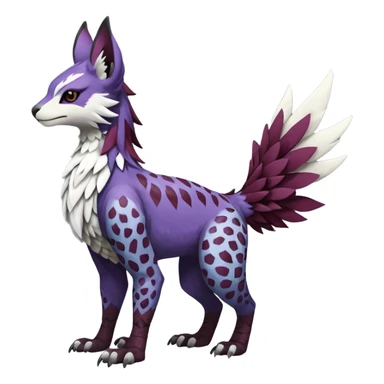 Feral Rare realistic edgy burgundy-purple pretty beautiful handsome gorgeous aesthetic colorful vibrant Vernid-Trico-Silvally-Nargacuga-Gryphon-fusion-hybrid-species-Fakemon-creature by LiLaiRa, random markings, tufted ears, full body with snow-leopard-pattern-markings sticker