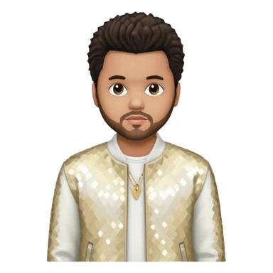 The Weeknd with dark brown hair, white sequin outfit sticker