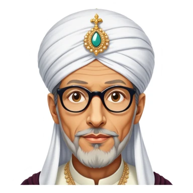 Jeff Goldblum no glasses as a regal portrait dressed as suleiman-the-magnificent,-depicted-as-a-regal-ottoman-sultan-adorned-with-a-large,-white,-round,-tall-turban-and-a-majestic-grey-beard,-his-commanding-gaze-bathed-in-warm,-historic-lighting-that-exudes-timel sticker