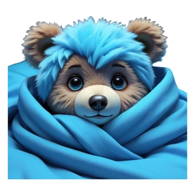 3D, adorable little Pixar style blue neon punk teddy bear wrapped in a comforter, ultra detailed, each lash, eye, and strand of fur is shown in stunning detail as though captured in a timeless photograph, rich textures, visually rich, so lifelike it feels like it could leap off the page at any momen sticker