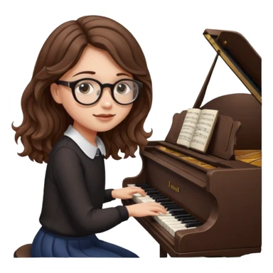 girl brown hair wavy. round glasses eye. playing piano sticker