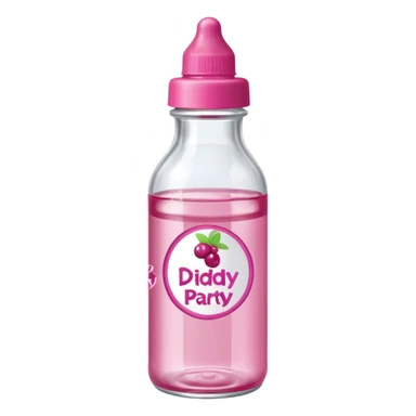 realistic baby oil style bottle pink cap pink logo clear bottle with berry logo with diddy party written and a berry on top bottle sticker