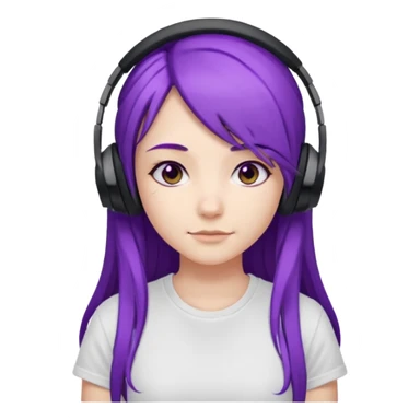 Gamer Girl with black Headset + long Purple Hair, white T-shirt sticker