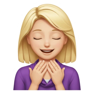 Happy blonde girl with eyes closed and mouth smiling and hands cupped around her neck - her eyes are squinty with excitment sticker
