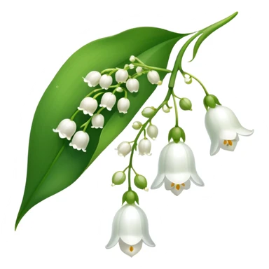 Elegant lily of the valley flower with delicate white bell-shaped blooms hanging from green stem and bright green leaves sticker