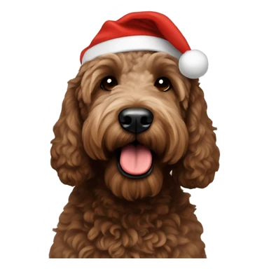 Dark brown goldendoodle Santa hat sticker