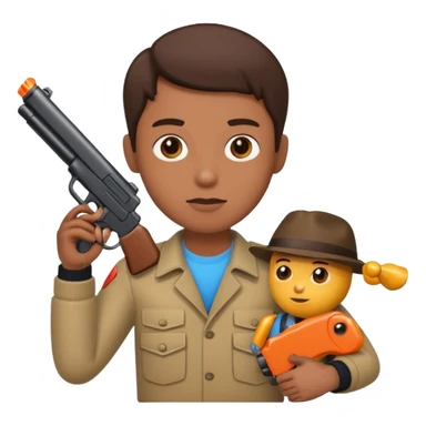 person with a toy gun sticker