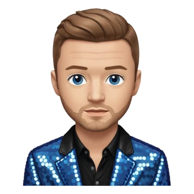 Justin Timberlake with light brown hair, gray sequin jacket, black shirt, blue eye, light skin sticker