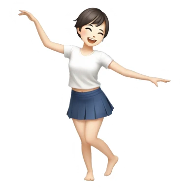 korean girl short hair dubing dance postion with smile sticker