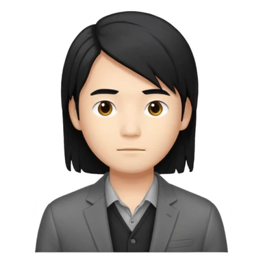 asian young man with long black hair middle part haircut in grey blazer and black t-shirt  sticker
