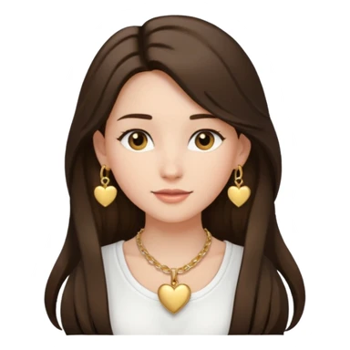 Brunnette pretty girl with long hair and a White top and heart gold necklece with gols bracelets and gold hoop earrings   sticker