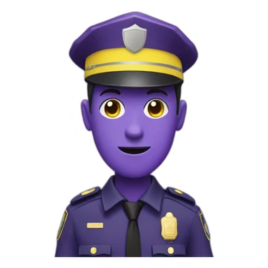 Purple man in a purple police suit with a yellow badge sticker