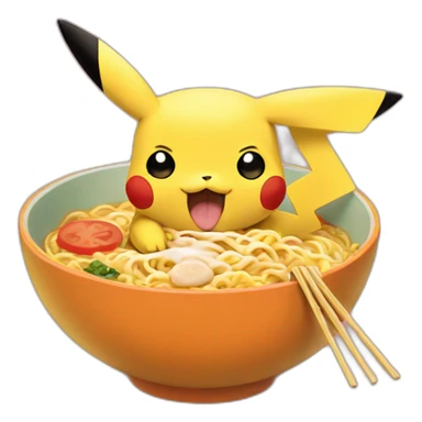Pikachu eating ramen sticker